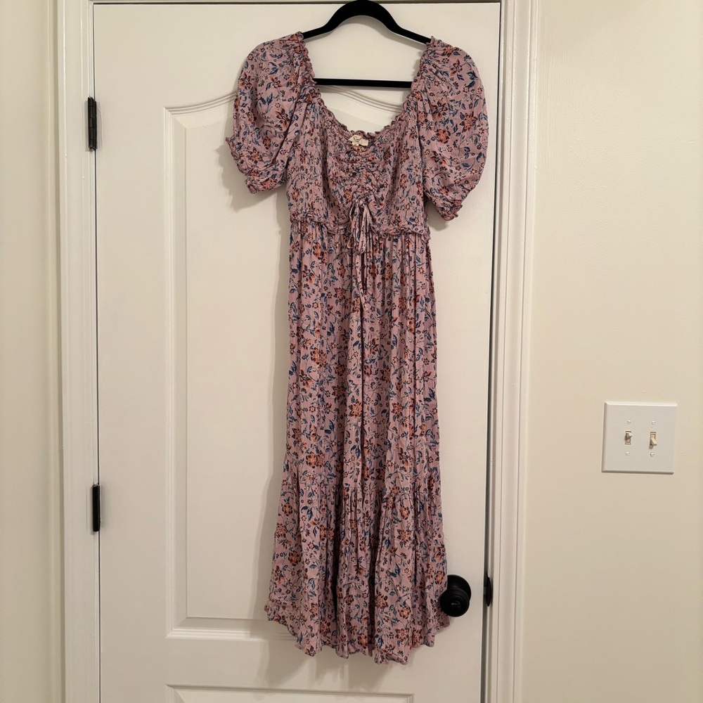 Easel Pink Sundress with Puff Sleeves and Sweetheart Neckline